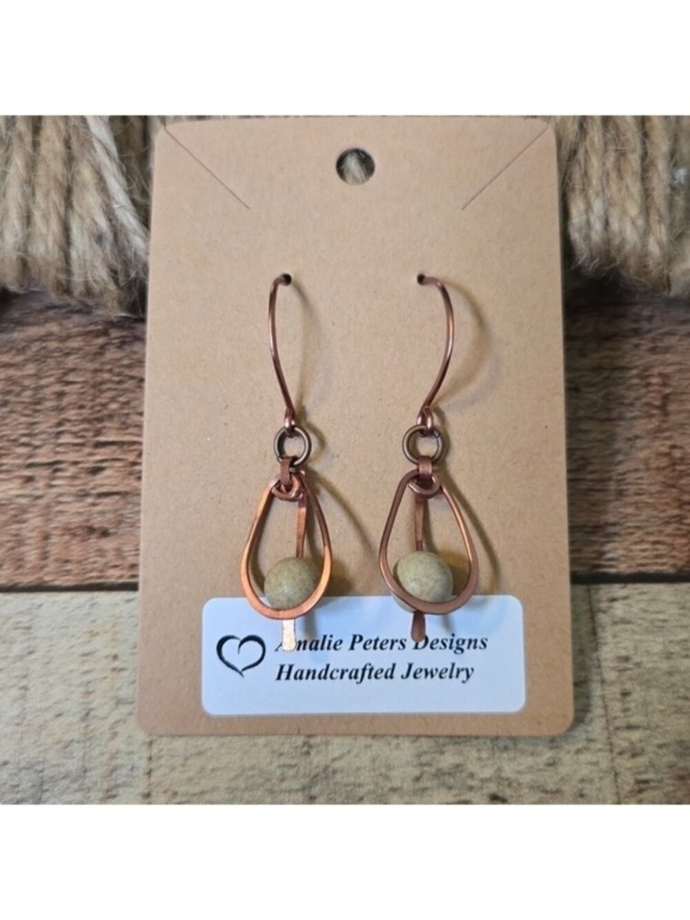 NEW Amalie Peters Handmade Copper Hand Hammered Wire  Stone Dangle Earrings